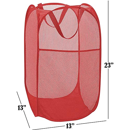Image of BATTOO Deluxe Strong Mesh Pop up Laundry Hamper Basket with Side Pocket for Laundry Room, Bathroom, Kids Room, College Dorm or Travel Red