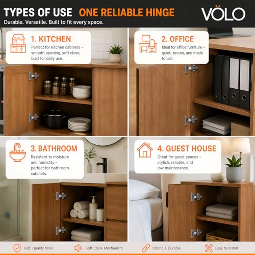 Image of VOLO 10 Pieces (Pack of 5 Set) Concealed Cabinet Hinges with Screws | 0 Crank - Full Overlay | Auto Hinges for Kitchen Cabinets, Mild Steel European Style Hinge for Home, Office & Wardrobe