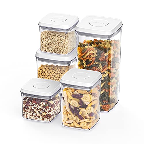 Airtight Food Storage Containers Set - ANVAVA 5-Pieces Kitchen Pantry Organization and Storage Containers, One-Button Opening Clear Plastic Storage Canisters with Airtight Lids, BPA Free