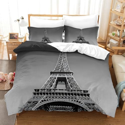 Housse de Couette Eiffel Tower 3D King 220x240 en microfibres ultra douce - 3