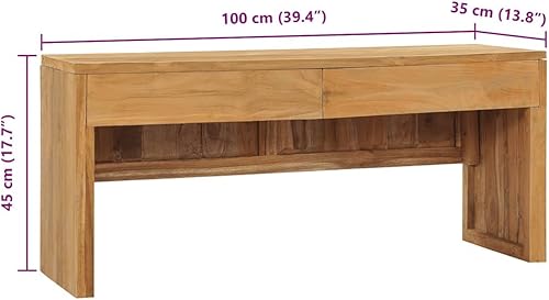 Miniatura 2 de vidaXL Soporte de TV de madera de teca maciza de 39.4 x 13.8 x 17.7 pulgadas, gabinete versátil con 2 cajones, gabinete bajo/lateral de estilo