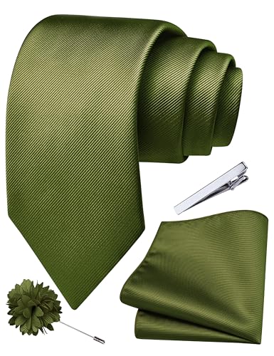 Image of Branduce 3.15 inch（8cm） Solid Formal Tie and Pocket Square Plain Necktie Lapel Pin and Tie Clip Set for Men