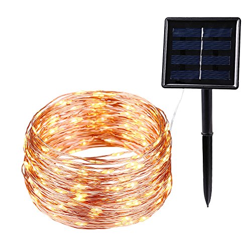 LuckLED Fairy Decorative Christmas Solar String Lights, 49ft 150 LED Copper Wire Starry String Lights Ambiance Lighting for Indoor and Outdoor, Home, Garden, Patio, Party Decorations (Warm White)