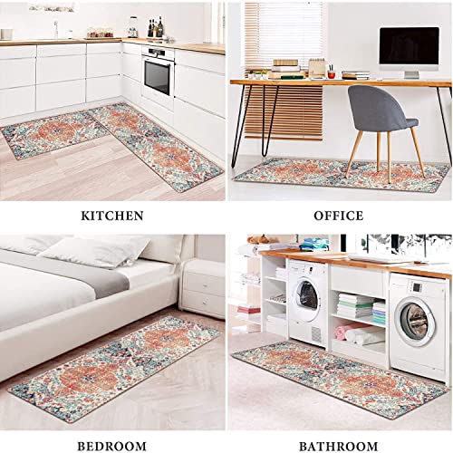 Boho Style Kitchen Rugs And Mats Set Of 2,Farmhouse Kitchen Mats For Sink,Non Slip Absorbent Stain Resistant Kitchen Laundry Area Rugs Runner 17 X48/17X30 Inch #TOP5