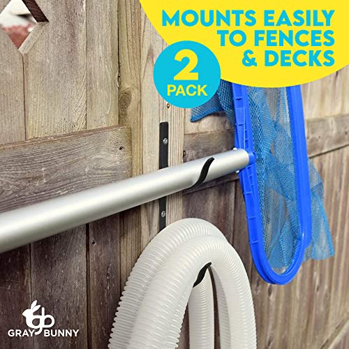 Gray Bunny Pool Pole Hanger, 2 Piece Black Premium Aluminum Swimming Pool Accessories Hook Set, For Telescopic Poles, Skimmers, Leaf Rakes, Nets, Brushes, Vacuum Hose, Garden Tools #TOP3