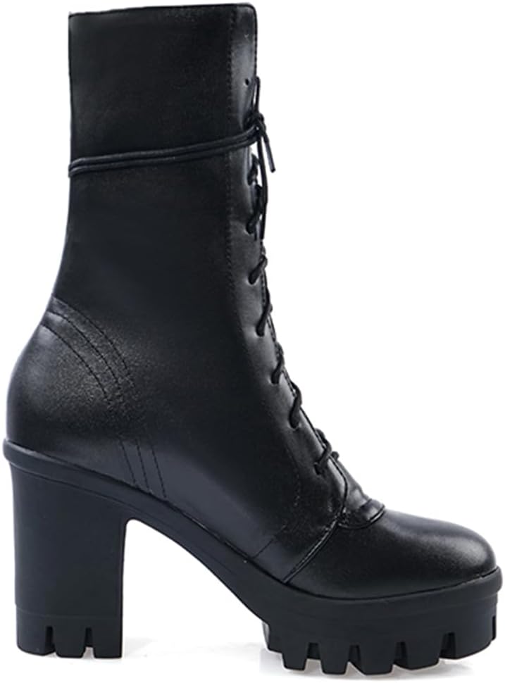 BEAUPAS Women's Chunky Lace Up Ankle Boots High Heels Goth Combat Boots Platform Motorcycle Boots Block Heel Round Toe Shoes