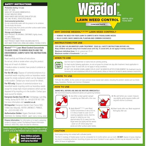 Weedol Lawn Weedkiller, Concentrate, Kills Weeds Not Lawns, 500ML - 2