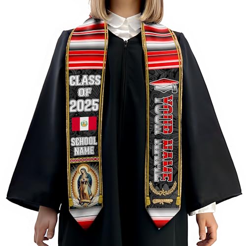 MonkeyVan Personalized Peruvian Graduation Sash, Custom Peruvians American Flag Graduation Stole 2025, Peru Graduation Stole S383