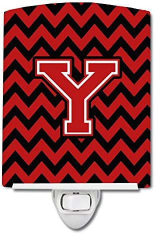 Caroline's Treasures CJ1047-YCNL Letter Y Chevron Black and Red Ceramic Night Light Compact, UL-Certified, Ideal for Bedroom, Bathroom, Nursery, Hallway, Kitchen, 6x4x3, Multicolor image 2