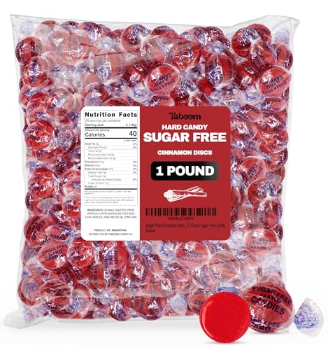 Sugar Free Hot Cinnamon Hard Candy Discs 1 Pound Christmas Candies - Approx. 75 Individually Wrapped Red Fiery Cinnamon Candies For Snacks & Treats, Sugar Free Candy - Taboom