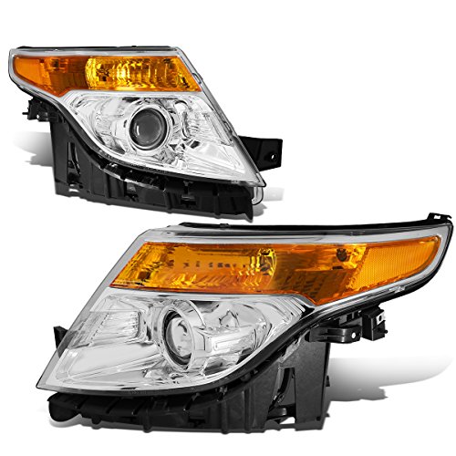 Pair of Chrome Housing Amber Corner/Signal Projector Headlights Lamps Compatible with Ford Explorer 5th Gen U502 11-15