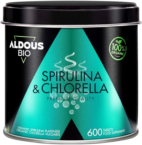 600 Comprimidos Chlorella y Espirulina Ecológica para 100 días - 3000mg por dosis diaria - Vegano...