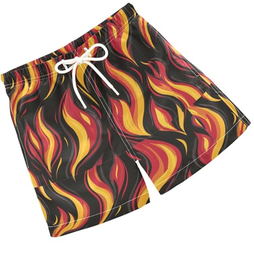 Pigsaly Boys Swim Trunks Fire Flame Orange Pattern Boys Board Shorts Swimsuit Swimwear Summer Bathing Suit 5T