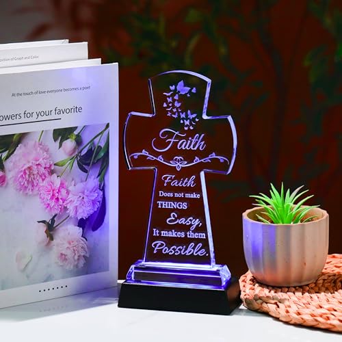 Image of Qianwei Christian Cross Faith Inspirational Gifts - Crystal Cross Tabletop Decor for Women - Religious Catholic Baptism Communion Confirmation Gifts for Women, Sister, Friend