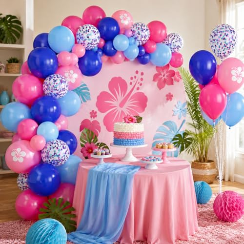 Image of Pink and Blue Balloons, 12 Inch Royal Blue Hot Pink Confetti Balloons for Girl Cartoon Birthday Pool Party Graduation Baby Shower Gender Reveal Supplies
