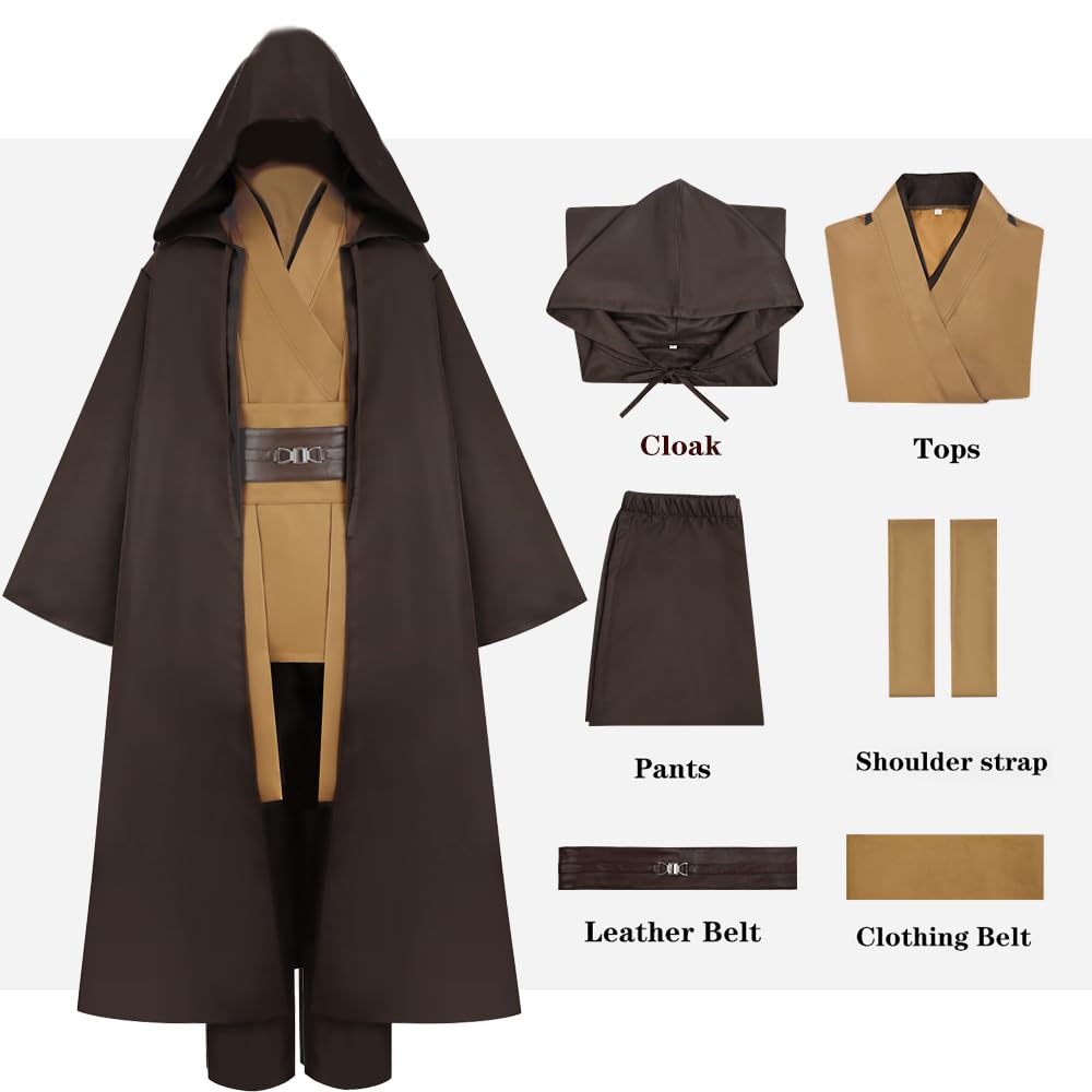 Gothden Disfraz de túnica Jedi con capucha para Halloween, cosplay, fiesta de máscaras