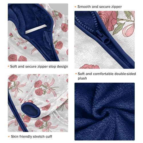 Vintage Valentine's Rose Girls Fleece Jacket Girls Fall Jacket Girls Zip Up Hoodie Girls Sherpa Jacket 2-10T3