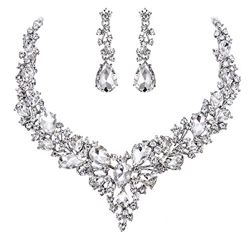 BriLove Women's Wedding Statement Necklace Dangle Earring Jewelry | Austrian Crystal Teardrop…