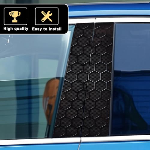 Image of Blueshyhall 2PCS Car B-Pillar Vinyl Decals, Black Honeycomb Personalized Vehicle Door Pillar Sticker, HD Printed PET Waterproof Sun Protection Scratch Cover