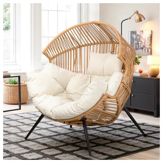 25+ Must-Have Balcony Furniture Pieces for Your Outdoor Oasis 2 Vongrasig Wicker Egg Chair PE Rattan Chair with Cushion, Oversized Patio Lounge Chair for Outdoor, Indoor, Balcony, Backyard, Garden, Living Room, Beige