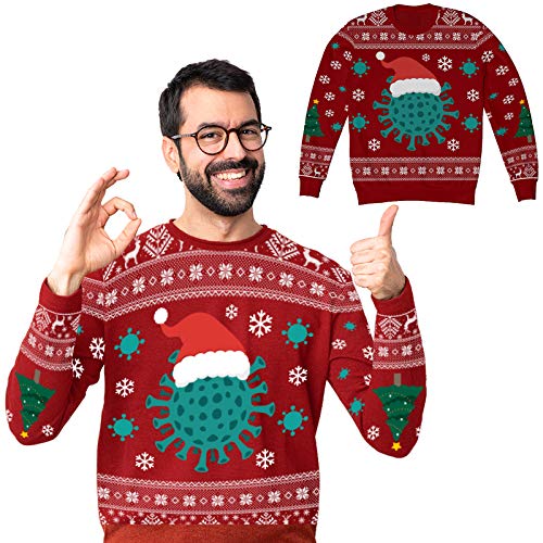 TILLMANN'S Ugly Christmas Sweater für Herren und Damen u0096 Unisex u0096 lustiger Weihnachtspullover mit Virus Motiv (S)
