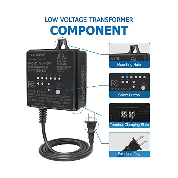 SUNVIE Low Voltage Transformer 60W Landscape Lighting Transformer with
