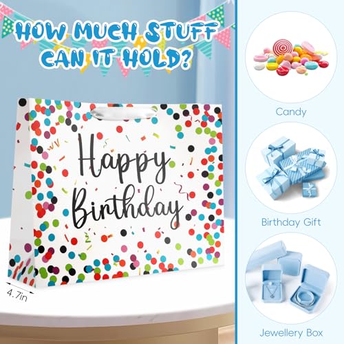 Image of JMANNI Large Happy Birthday Gift Bag with Tissue Papers and Greeting Card, Portable Paper Gift Bags with Handles,Colorful Dots Present Bags for Women Girls Birthday Party Supplies 13 inch x 10.2 inchx4.7 inch