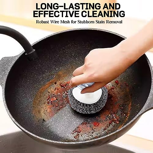 Image of Steel Wool Scrubber Handle Reusable Steel Wool Brush Steel Wool Brush with Handle Stainless Steel Wool Scrubber with Handle Heavy Duty Pot Scrubbers for Kitchen Dish Scrubber Cleaning Brush