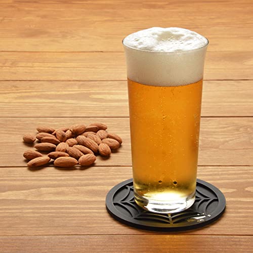 Silicone Coasters For Drinks - 6 Pack Unique Design Spider Drink Coasters, 4" Black Coaster Set By Coasterfield #TOP3