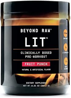 BEYOND RAW LIT | Clinically Dosed Pre-Workout Powder | Contains Caffeine, L-Citrulline, Beta-Alanine, and Nitric Oxide| Fruit Punch | 30 Servings