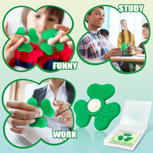 Sensory Fidget Spinners Toy for Adults, 2 in 1 Green Textured Worry Stone, Quiet Desk Office Trefoil Fidget Spinner Stress St. Patrick's Day Party Gifts for Teen - Image 4