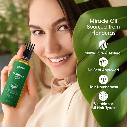 Image of Dersie Batana Oil with Massager Applicator: Organic Batana Oil from Honduras - 100% Pure & Natural (4 fl oz)