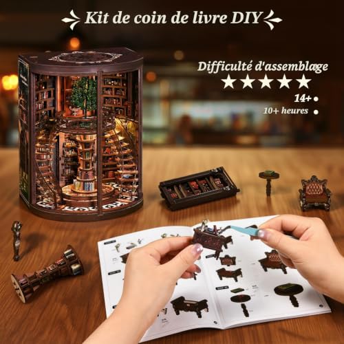 Book Nook Anneaux de Sagesse avec Lumières, Étagères Spirales, Puzzle 3D – vue 3
