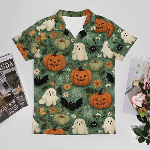 Boys' Classic Polo Shirts Short Sleeve Moisture-Wicking Golf & Tennis Shirts for Youth Teens Halloween Pumpkin Bat3