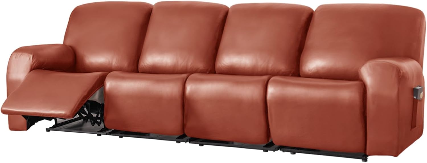 FXBZA Recliner Chair Covers Electric Chair, PU Leather Stretch Waterproof Recliner Slipcover with Pockets, for Living Room Armchairs Sofa Covers (Dark Brown,3 Seats)