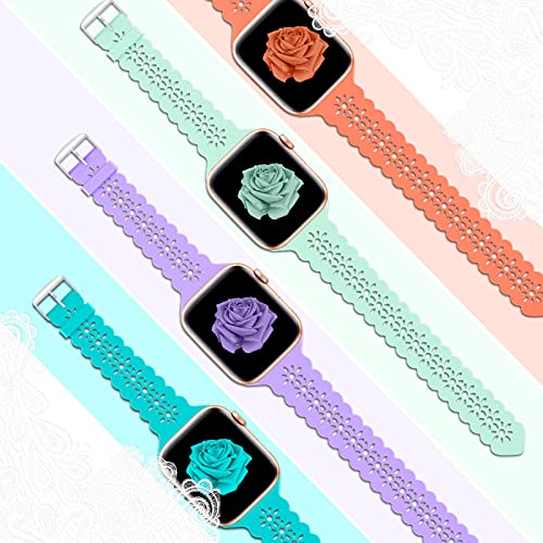 Image of Lace Silicone Bands Compatible with Apple Watch Bands for Women | Slim Thin Hollow-out Wristband for iWatch Series 11 10 9 Ultra 8 SE 7 6 5 4 3 2 1 38mm 40mm 41mm 42mm 44mm 45mm 46mm 49mm