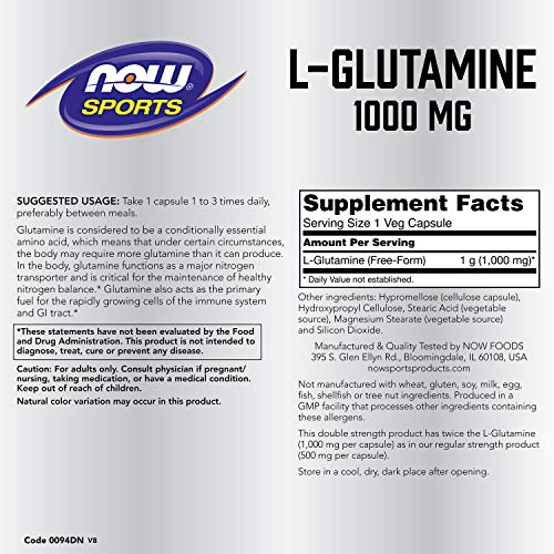 Now Foods L-Glutamine Double Strength, 1000mg, 120 capsules - Image 3