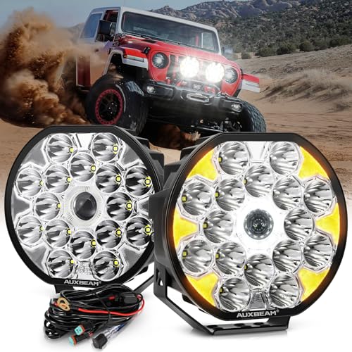 Auxbeam RAY-L Series 7 Inch Round Offroad Lights Amber White DRL Function 3 Modes LED Spotlights 240W 25800LM Dual Color Driving Off-Road Lighting, Pair