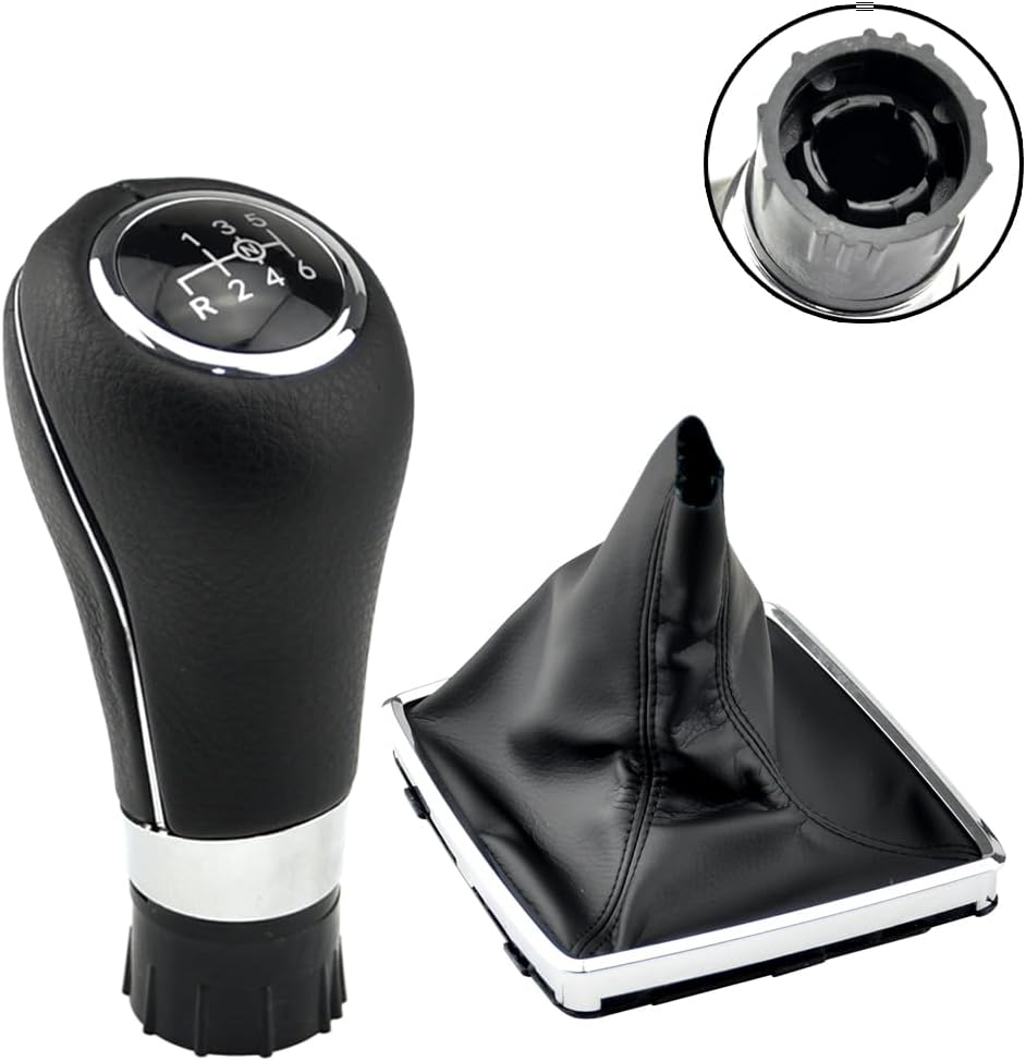 Gear Shift Knob Head Gear Cover Shift Lever Stick+Gear gaitor Boot Compatible with Be-nz W203 S203 CL203 W209 W204 C204 C63 C300 C250 W207 A207 W212-6 Speed Down-Black Big Hole