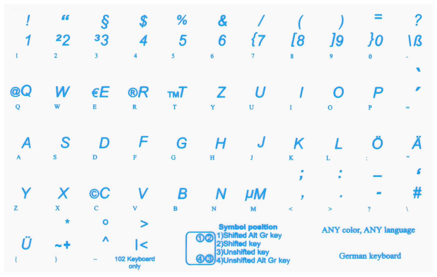GERMAN KEYBOARD LABEL WITH BLUE LETTERING TRANSPARENT FOR COMPUTER LAPTOPS DESKTOP-image-29