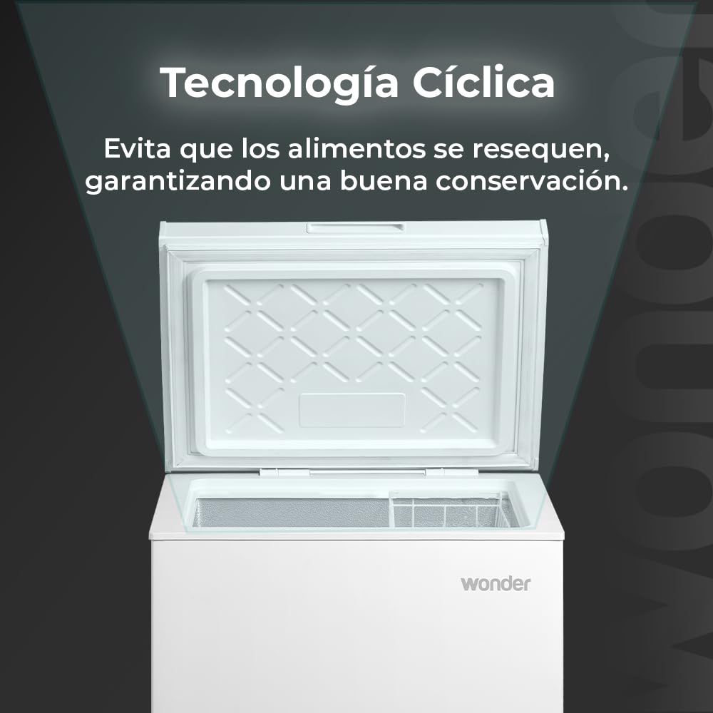 Wonder Congelador Horizontal Blanco WCH1001EDC. Capacidad 99 Litros, Dual Cooling, 1 Cesta, Bajo Nivel Sonoro, Eficiencia Energética Clase E