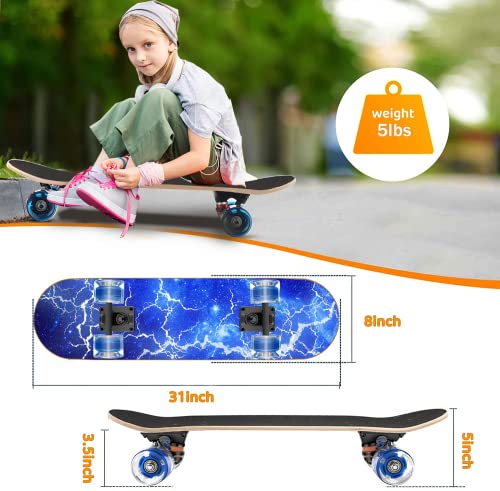 Gieeu Skateboards With Colorful Flashing Wheels For Beginners,Kids,Teens,Adults,31 X 8 Inch Complete Standard Skate Boards 9 Layer Canadian Maple Deck Concave Skateboard thumb #3