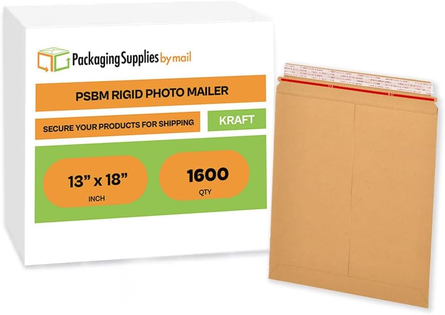 PSBM 1600 PCS 13 x 18 Inch Kraft Rigid Photo Mailers, Cardboard Shipping Envelopes, Mailers for Shipping Photos, CDs, Documents, Catalogue, Or any Flat Object