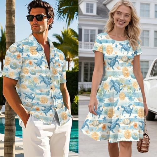 Image of AFPANQZ Couple Matching Outfit Casual Men's Button Down Shirt or Short Sleeve Summer Sundresses Dresses for Women 2026