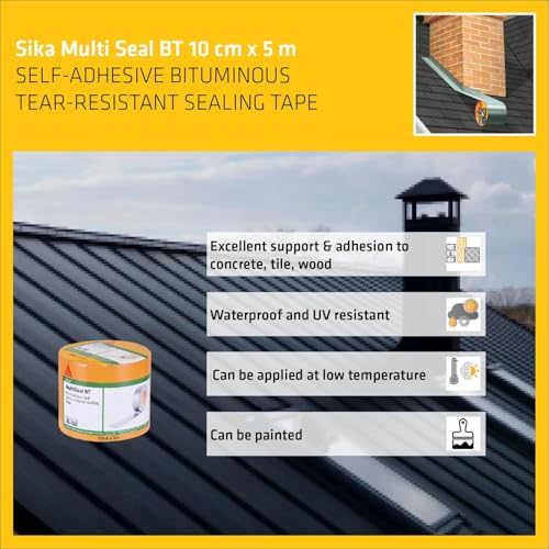 Image of SIKA - Pack of 4 Butyl waterproofing tape MultiSeal BT - Weatherproof - Seals out water and draughts - Rubber tape for pipe cracks - 10 cm x 5 m - Silver