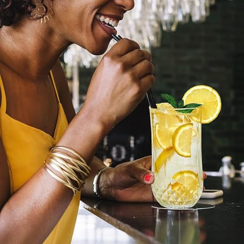 Image of bellemax 280 ML Crystal Clear Juice Glass, Drinking Glasses for Water, Juice, Soft Drinks, Mocktails, Cocktails, Elegant Diamond Cut Design Tumbler Glasses for Home, Kitchen & Dining (Set of 6)