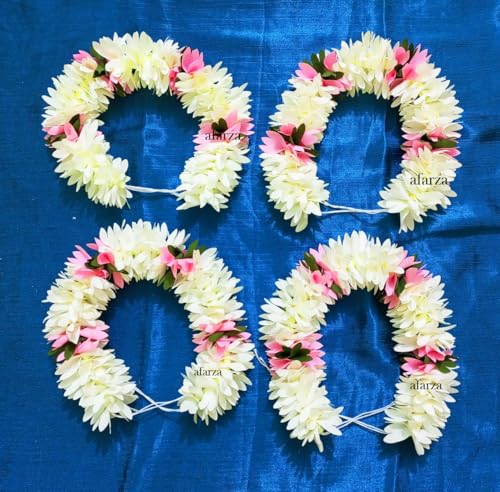 Image of Gajra For Hair Accessories Artificial Mogra Jasmine Juda Bun Scrunchies For Women Girls Pack 4 pieces (babypink multi)