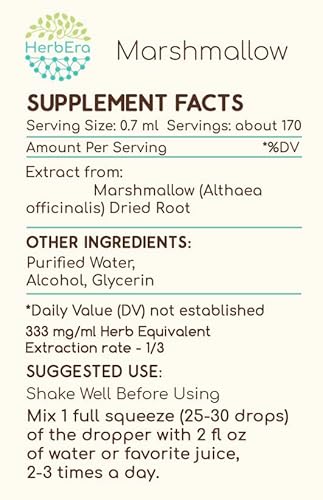Marshmallow A120 Alcohol Herbal Extract Tincture, Concentrated Liquid Drops Natural Marshmallow (Althaea Officinalis) Dried Root (4 Fl Oz) #TOP1