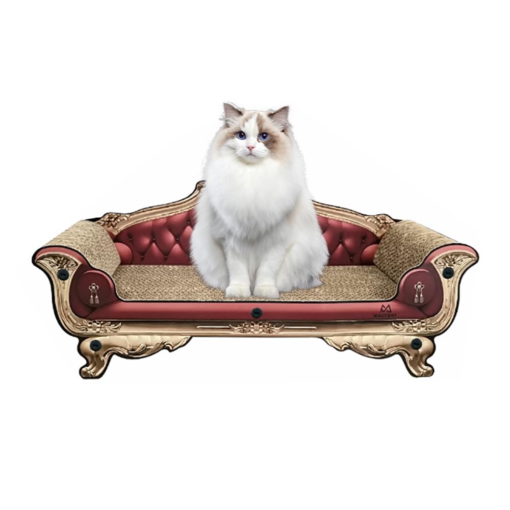 TOMVAES Royal Cat Couch - Thick Cardboard Cat Scratcher Couch, Fancy Cat Bed with Cat Scratch Pad, Cat Scratcher Sofa, Cat Scratchers for Indoor Cats, Cat Scratching Board, Cat Sofa, Cat Lounge