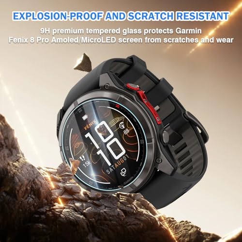 Image of 4 Pack Compatible for Garmin Fenix 8 Pro Amoled /MicroLED 51mm Screen Protector, HD Clear 9H Tempered Glass Protective Film for Fenix 8 Pro 51mm Watch Screen, Anti-scratch & Sensitive Touch